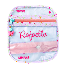 Porta Máscaras Duplo Tecidinho Floral e nome em Pink