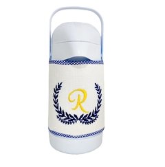 Capa para Garrafa Térmica 500ml Bordada Ramos Azul Marinho com Dourado - comprar online