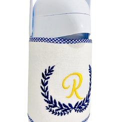 Capa para Garrafa Térmica 500ml Bordada Ramos Azul Marinho com Dourado na internet