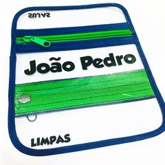 Porta Máscaras Duplo Azul Marinho Zíper Verde