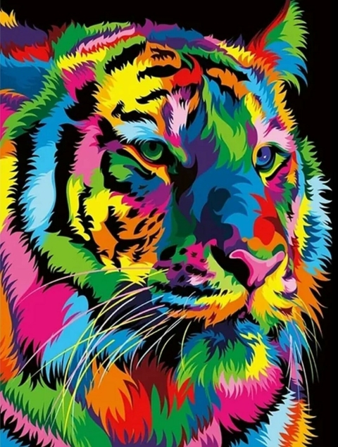 (3072) Pintura com Diamantes - Diy 5D Strass - Tigre Abstrato 1