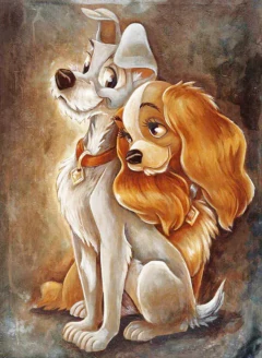 (2829) Pintura com Diamantes - Diy 5D Strass - A Dama e o Vagabundo 1 - 30x40 cm