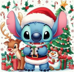 (3071) Pintura com Diamantes - Diy 5D Strass - Stitch no Natal - 40x40 cm