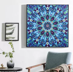 (1593) Pintura com Diamante - Mandala 22 - 24x24 cm - Pedras especiais - Mundo dos QCS