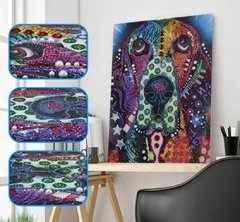 (1594) Pintura com Diamante - Cão 11 - 24x34 cm - Pedras Especiais - Mundo dos QCS