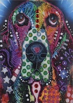 (1594) Pintura com Diamante - Cão 11 - 24x34 cm - Pedras Especiais