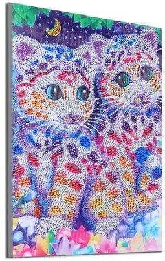 (1740) Pintura com Diamantes - Diy 5D Strass - Gatos 1 - 40x50 cm - Pedras Especiais