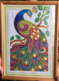 (1839) Pintura com Diamante - Pavão 12 - 30x40 cm - Pedras Especiais na internet