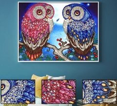 (1901) Pintura com Diamantes - Diy 5D Strass - Corujas 5 - 40x30 cm - Pedras Especiais