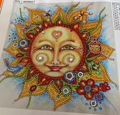 (2100) Pintura com Diamantes - Sol - 30x30 cm - Pedras Especiais - Mundo dos QCS