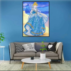 (2804) Pintura com Diamantes - Diy 5D Strass - Cinderela 1- 30x40 cm - Pedras Especiais - Mundo dos QCS