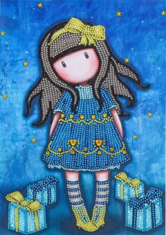 (2790) Pintura com Diamantes - Diy 5D Strass - Menina De Vestido Azul - 30x40 cm - Pedras Especiais na internet