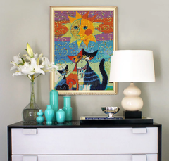 (1385) Pintura com Diamantes - Gatos sob o Sol - 25x35 cm na internet