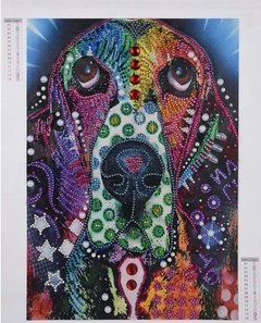 (1594) Pintura com Diamante - Cão 11 - 24x34 cm - Pedras Especiais - loja online