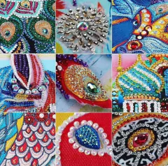 (1770) Pintura com Diamante - Coruja 14 - 30x30 cm - Pedras Especiais - loja online