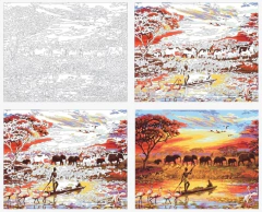 (2183) Pintura em Tela Numerada - Tela Tintas Pincéis - Leões 1