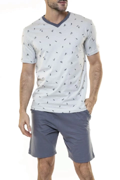 PIJAMA VERANO MANGA CORTAS CUELLO V ESTAMPA PLUMITAS (08-01928)