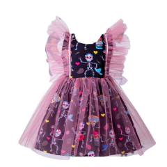 Vestido Halloween Bruxa esqueletos tule