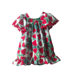 Vestido Pom Pom melancia com verde - Kimimo Kids