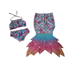 Kit Biquini + Cauda sereia verde com rosa 01 - Kimimo Kids