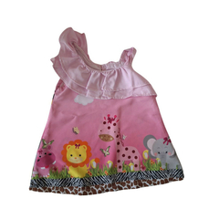 Vestido Trapézio babadinho safari animais rosa