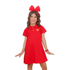 Vestido infantil gola vermelho coração dourado na internet