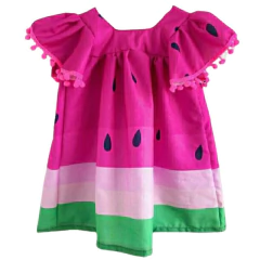 Vestido pom pom infantil melancia rosa - Kimimo Kids