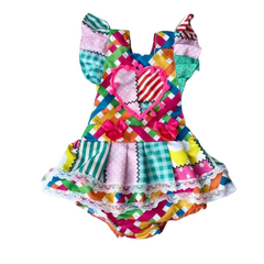 Jardineira romper caipira colorido xadrez - Kimimo Kids