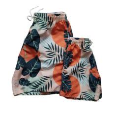 Kit short laranja pai e filha(o) folhas