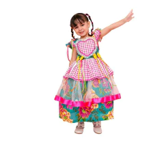 Vestido Festa junina caipira Luxo Rosa com verde - loja online