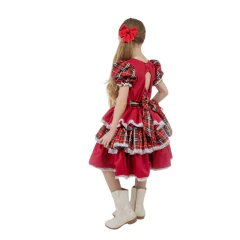 Imagem do Vestido Infantil Junina Caipira Vermelho Xadrez 2 a 12 Anos