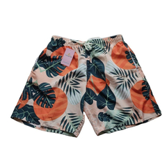 Kit short laranja pai e filha(o) folhas - Kimimo Kids