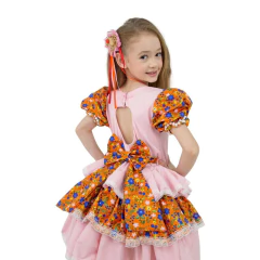 Vestido Caipira Junino Rosa com Estampa 2 a 12 Anos - loja online