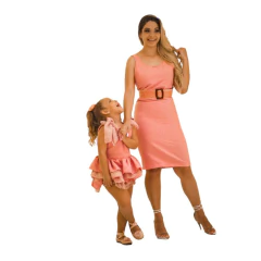 Kit Vestido Mãe e filha Rosê Luxinho