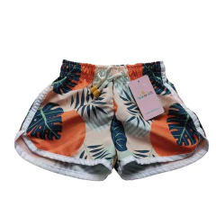 Kit short laranja pai e filha(o) folhas