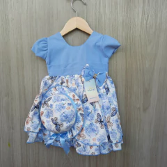 Vestido Luxo Chapéu borboletas azul