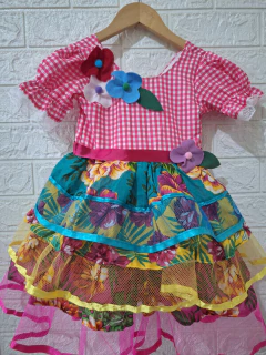 Vestido Festa junina caipira rosa xadrez flores na internet