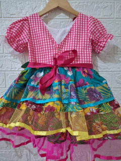 Vestido Festa junina caipira rosa xadrez flores - comprar online