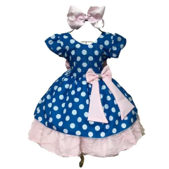 Vestido Luxo Azul e rosa bolinhas brancas - comprar online