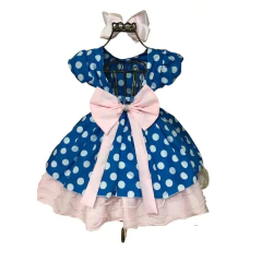 Vestido Luxo Azul e rosa bolinhas brancas na internet