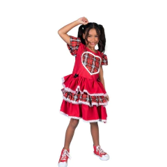 Vestido Infantil Junina Caipira Vermelho Xadrez 2 a 12 Anos