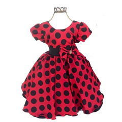 Vestido Luxo Vermelho e bolinhas brancas