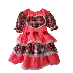 Vestido Festa Junina Caipira Rosa com Xadrez 2 a 12 Anos na internet