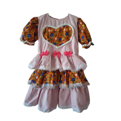 Vestido Caipira Junino Rosa com Estampa 2 a 12 Anos - Kimimo Kids