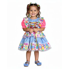 Vestido Festa Junina Caipira Luxo - Várias Cores 2 a12 Anos