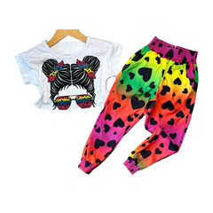 Conjunto mini diva cropeed + calça coração