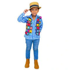 Colete Caipira Festa Junina Estampado 1 a 12 anos