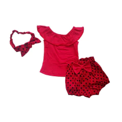 Conjunto Bebê vermelho poa preto na internet