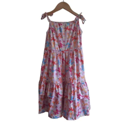 Vestido Amarração Estampado Rosa balão