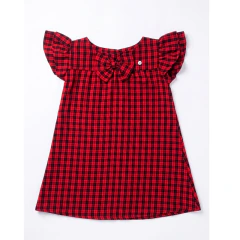 Vestido trapezio manguinha xadrez simples vermelho